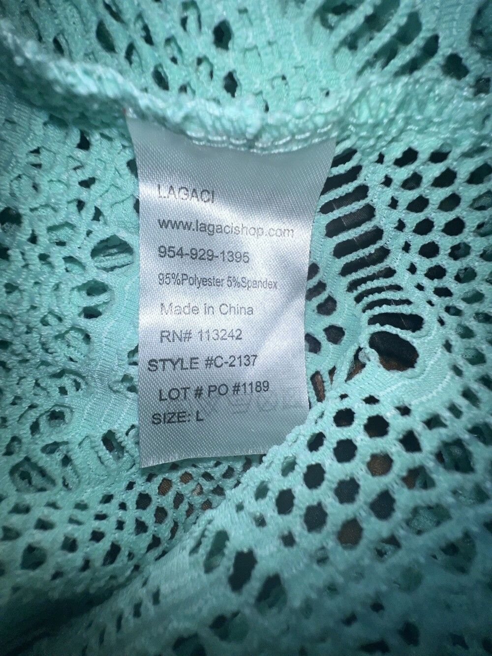 Lagaci Swim Cover Up Womens L Mint Green Lace Mesh Long Sleeve Beach Coastal - Picture 7 of 7